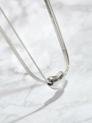 Double Chain Heart Pendant Silver Plated Necklace