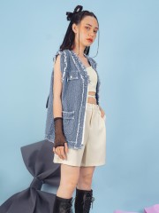 PT Textured Ripped Edges Oversize Denim Vest