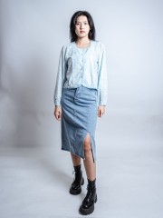 PT Light Blue Denim Split Midi Skirt