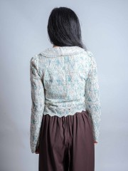 HT24 Wide Collar Embroidery Vintage Top