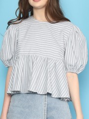 RC Stripes Puff Sleeves Top