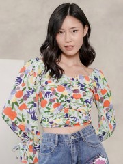 CNY Runched flower paint top