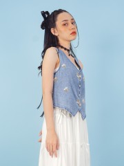 PT Flower Embroidery Denim Vest