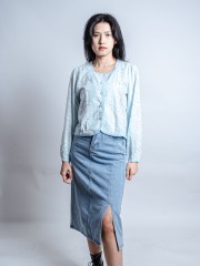 PT Light Blue Denim Split Midi Skirt