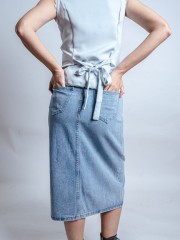 PT Light Blue Denim Split Midi Skirt