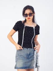 PT Polka Off Shoulder Sweet Ribbon Tee