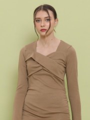Side Ruched Long Sleeves Bodycon Dress