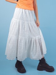 PT Tiered Elastic Waist Flower Eyelet Skirt