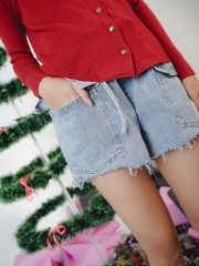 PT Elastic Drawstring Rip End Denim Short