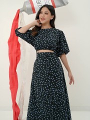 2pcs Set Top And Skirt Flower Print