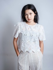 HT Semi Crop Eyelet Embroidery With Ribbon