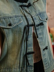 TT Oriental Button Details Oversize Denim Vest