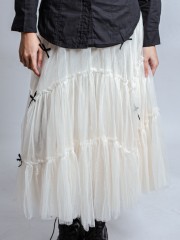 HT Tulle Tiered Wave Black Ribbon Long Skirt