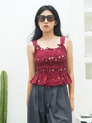 PT Colour Flower Embroidery Peplum Cami