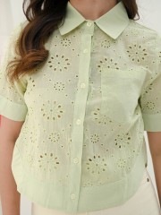 Eyelet Embroidery Semi Crop Shirt