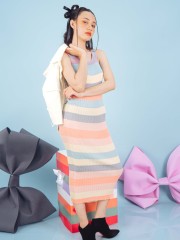 PT Round Neck Pastel Combi Colour Knit Dress